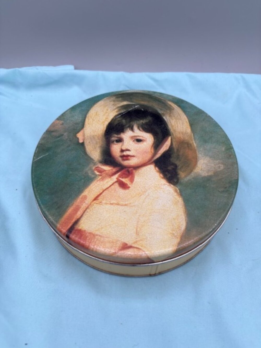 Vintage Miss Willoughby Tin Round Girl in Hat